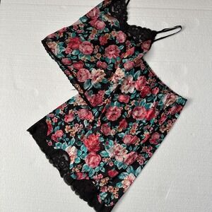Vintage Womens Dark Floral Babydoll Set Small Black Coquette Fairy Grunge Y2K